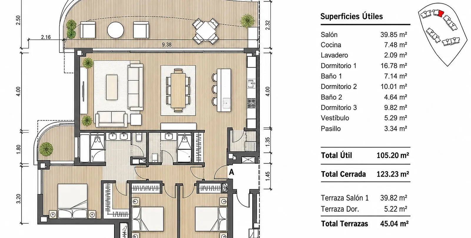 Venta de apartamento en planta media en Higueron 45